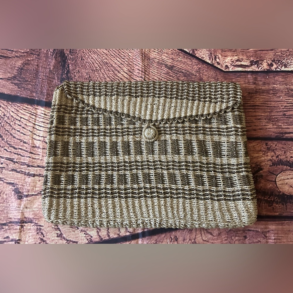 Woven Tan and Brown‎ Envelope Clutch